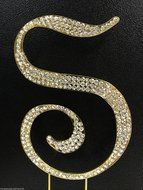 Crystal Rhinestone Covered Gold Monogram Wedding Cake Topper Letter S