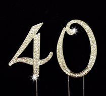 40th Birthday / Wedding Anniversary Number Cake Topper with Sparkling Rhinestone Crystals - 2.75