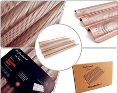 N J Z Y Non-stick 3 Baguette Pan Perforated French Loaf Pan French Bread Pan N5