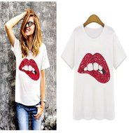 Phoneix Women Plus Size Loose T-Shirt Big Lip Printed