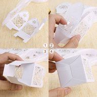 BUYBUYMALL 50PCS Laser Cut Heart Love Birds Wedding Favor Box Bridal Shower Party Candy Sugar Gift Boxes with... N4