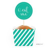 Andaz Press Party Favors Kit with Rectangle Mini Baking Loaf Pans and DIY Toppers, Eat Me, Pink, 12-Pack N30