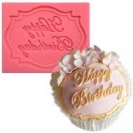Karen Baking Happy Birthday Cake Card Shape 3D Silicone Fondant Cake Mould Pink