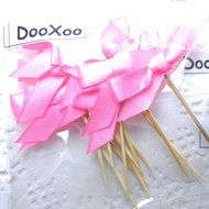 DOOXOO 2&quot; Hot Pink Satin and Glitter Bow Cupcake Toppers or Finger food picks - Weddings &amp; Birthday Party ( Set... N2