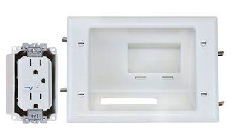 DataComm Electronics 45-0081-WH Recessed AV/HDMI Cable Conceal Plate with Dual Power Surge Suppressor N2