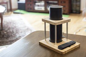 Speaker Stand for Amazon Echo, UE Boom and Other Models - Protect and Stabilize Alexa by Wasserstein (Bamboo) N10