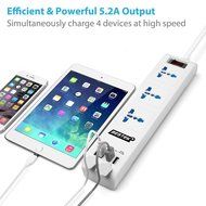BESTEK 3 Universal Outlets Surge Protector Power Strip with 5.2A 4 USB Charging Ports N5