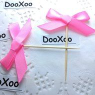 DOOXOO 2&quot; Hot Pink Satin and Glitter Bow Cupcake Toppers or Finger food picks - Weddings &amp; Birthday Party ( Set... N4
