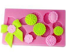FOUR-C Silicone Cupcake Mold Buttons And Bow Knot Design Sugar Craft Mould Color Pink N2