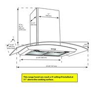 Ancona GC430 Glass Canopy 400 CFM Wall Mount Range Hood, 30-Inch N4