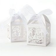 BUYBUYMALL 50PCS Laser Cut Heart Love Birds Wedding Favor Box Bridal Shower Party Candy Sugar Gift Boxes with... N6