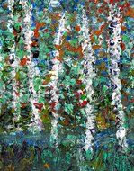 Green Leaf Art Trees on Lake II Canvas Art