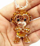 QTMY Yellow Crystal diamond Monkey Statement Choker Long gold Necklace Jewelry with Pendant for Women teen girls N2