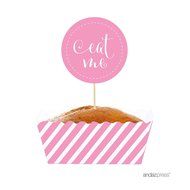 Andaz Press Party Favors Kit with Rectangle Mini Baking Loaf Pans and DIY Toppers, Eat Me, Pink, 12-Pack N44
