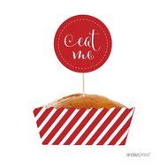 Andaz Press Party Favors Kit with Rectangle Mini Baking Loaf Pans and DIY Toppers, Eat Me, Pink, 12-Pack N45