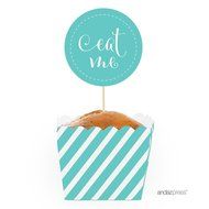 Andaz Press Party Favors Kit with Rectangle Mini Baking Loaf Pans and DIY Toppers, Eat Me, Pink, 12-Pack N46