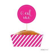Andaz Press Party Favors Kit with Rectangle Mini Baking Loaf Pans and DIY Toppers, Eat Me, Pink, 12-Pack N51