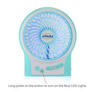 Efluky Mini USB 3 Speeds Rechargeable Portable Table Fan, 4.5-Inch, Black N20