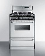 Summit TTM63027BKSW 24" wide gas range with sealed burners, stainless steel doors, and deluxe backguard; replaces... N6