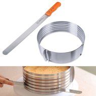 INHDBOX Adjustable Stainless Steel Mousse Mould Layer Cake Slicer with 1 Pcs Cake Knife (Silver)
