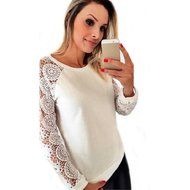 Banggood Lady Lace Blouse Crochet O-necj Chiffon Casual Tops Elegant wear to work