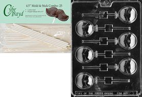 Cybrtrayd 45St25-K009 Balloons Lolly Kids Chocolate Candy Mold with 25 Cybrtrayd 4.5-Inch Lollipop Sticks