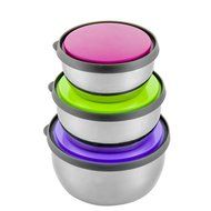 Fit &amp; Fresh Chiller Single Layer Bowl Packaged Set By Guardians, 3 Cups Professional with Lids Stainless Steel... N6