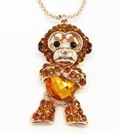 QTMY Yellow Crystal diamond Monkey Statement Choker Long gold Necklace Jewelry with Pendant for Women teen girls N3