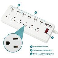 [New] Outtek 6-Outlet Fireproof Surge Protector 1625W/13A with 6 USB Ports (5V/2.4A*2 and 5V/1A*4) Charging Station... N9