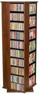 Dual Sided Revolving Media Storage Tower w Dark Walnut Finish