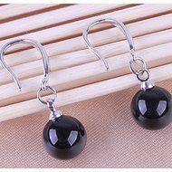 Jewelry Silver Natural Black Agate Dangle Hook Earrings Fashion 8MM