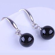 Jewelry Silver Natural Black Agate Dangle Hook Earrings Fashion 8MM N2