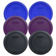 Pyrex 7201-PC Round 4 Cup Storage Container Lids for Glass Bowls (2-Light Blue, 2-Purple, 2-Black)