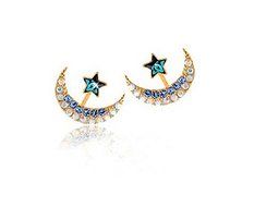 Fashion Womens Gold Moon Star Crystal Rhinestone Stud Earrings Party Jewelry New N3