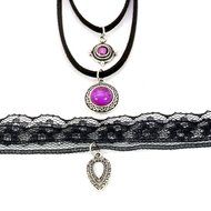 3pcs/set Woman Crystal Pendant Black Lace&amp;Velvet Choker Necklace Statement Bib