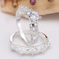 Chic Lovers Lady&lsquo;s 925 Silver White Topaz Handmade 2-in-1 Wedding Band Ring Set (8) N2