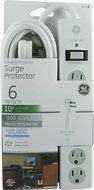 GE 14014 6-Outlet General Purpose Surge Protector, 800 Joules, 8ft Cord, White, with Twist to Lock Safety Covers... N13
