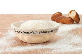 !!! "I am the Bread of Life" Banneton Brotform Proofing Basket - Large 10 Inch Round Cane With Linen Liner&ndash; Rising... N3