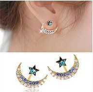 Fashion Womens Gold Moon Star Crystal Rhinestone Stud Earrings Party Jewelry New N5