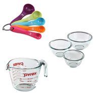 Pyrex 3-Piece Glass Mixing Bowl with 1-Cup Glass Measuring Cup and Spoon set N4