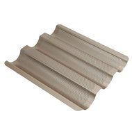 Whitelotous 3 Gutters Non-stick Perforated Baguette Pan French Bread Pan Wave Loaf Bake Mold - Champagne N2
