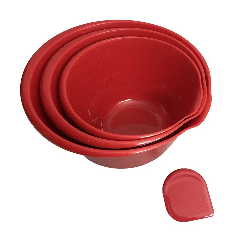 3 Piece Nesting Mixing Bowls with Spatula, Red N2