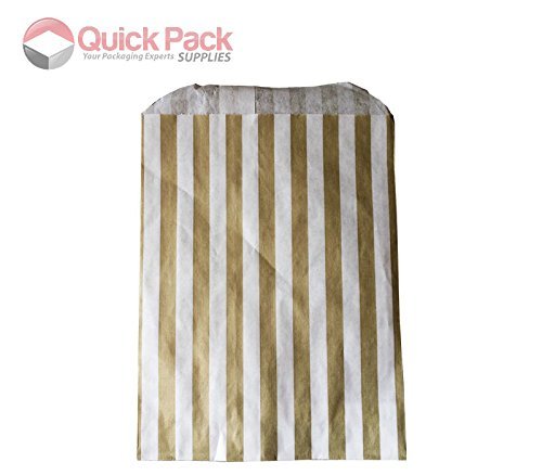 100 - STRIPED CANDY PAPER BAGS FOR SWEET FAVOUR BUFFET WEDDING CAKE GIFT SHOP (Gold) N4
