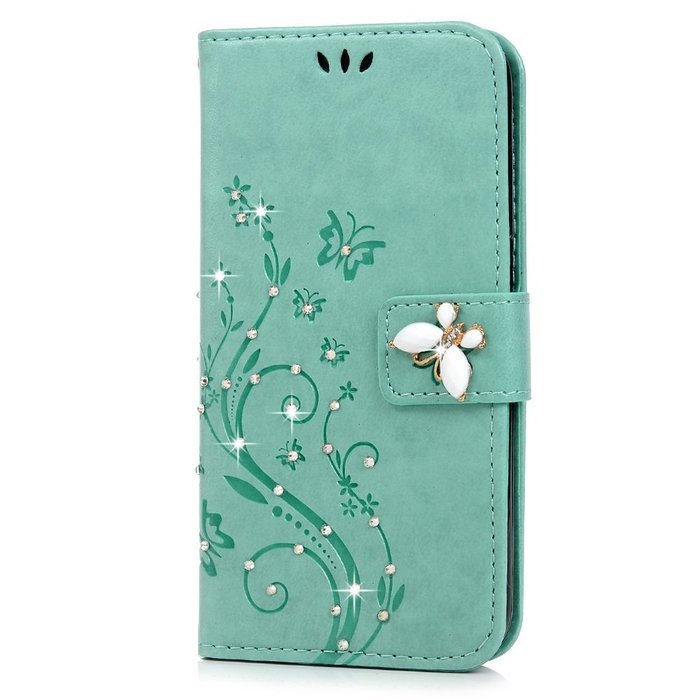 S7 Case,Samsung Galaxy S7 Case - Mavis's Diary 3D Handmade Wallet Bling Crystal Diamonds Butterfly Embossed Flowers... N13