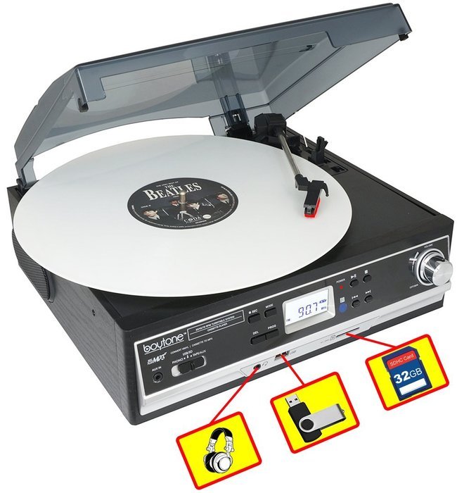 Boytone BT-16DJB-C 3-speed Stereo Turntable with 2 Built in Speakers Digital LCD Display + Supports USB/SD/AUX... N3