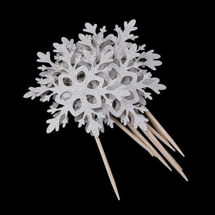 FENICAL Cupcake Toppers Toothpicks Snowflake Cupcake Topper Wedding Birthday Party Favor Cupcake Decorations 10pcs N4