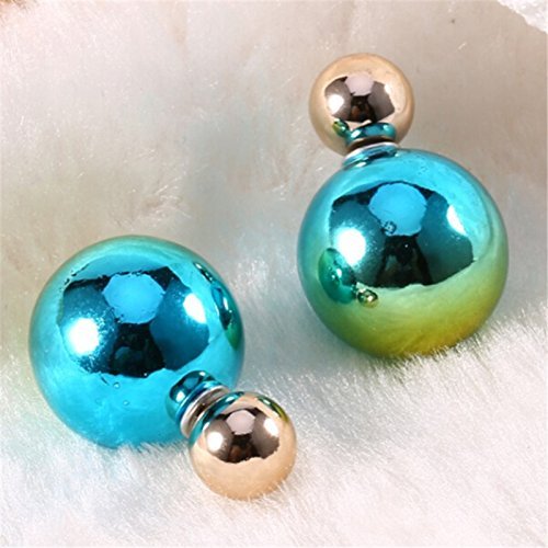 Obula(TM) Womens Jewelry Mix Colors Double Sides Pearl Beads Ball Ear Studs Earrings 1PAIR N4