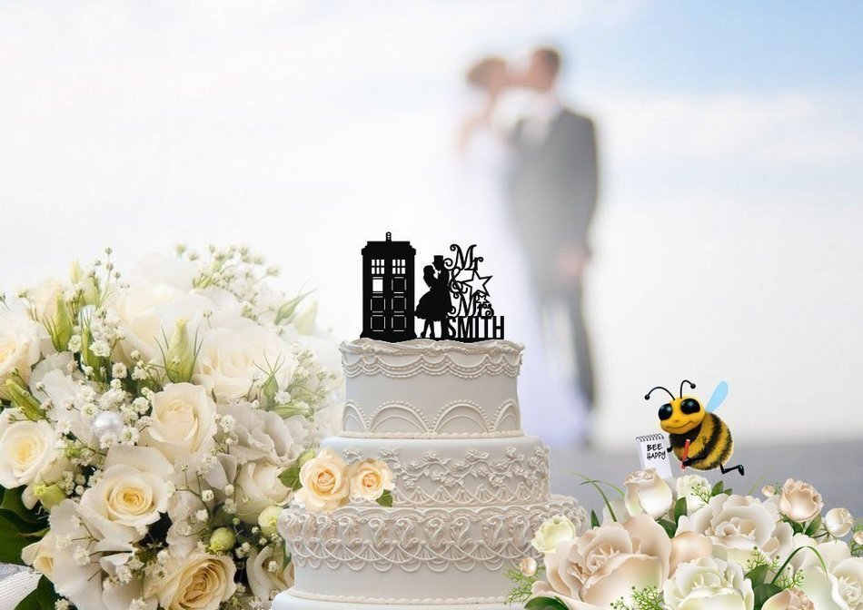 Mr and Mrs Tardis Doctor Who Inspired Wedding Cake Topper N2