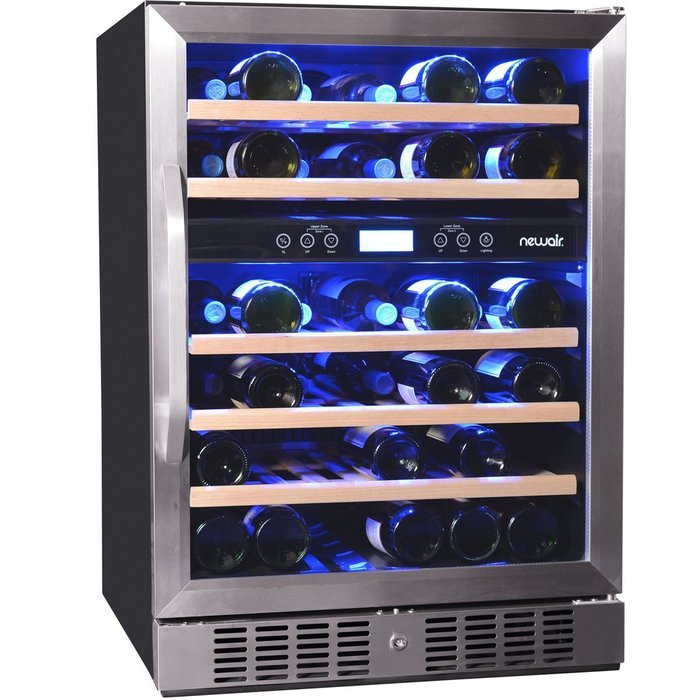 NewAir AWR-460DB 46 Bottle Built in Dual Zone Compressor Wine Cooler, Stainless Steel & Black N2