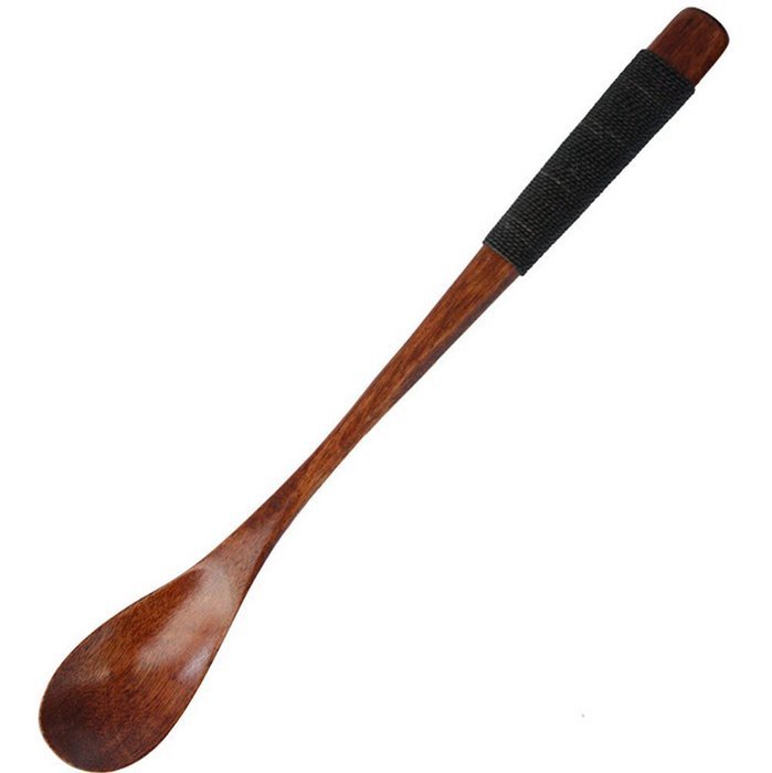 5Pcs Functional Long Wooden Coffee Tea Spoon Stirs With Black Cable Line